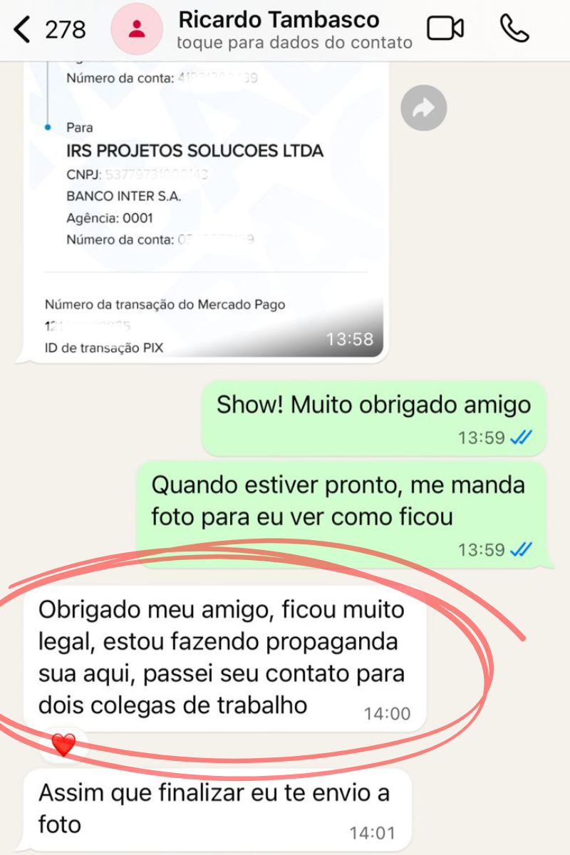 Feedback de Cliente satisfeito